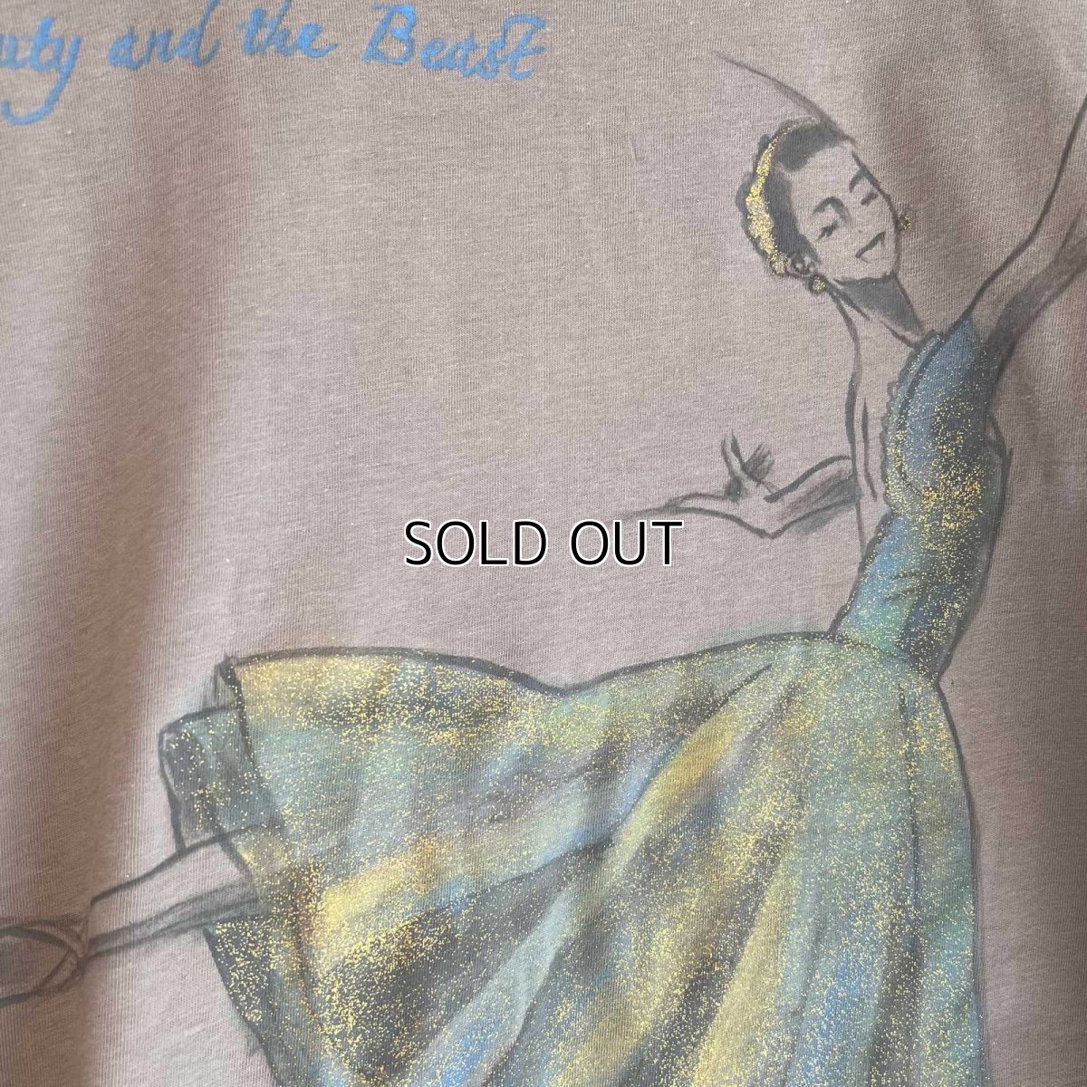 画像2: 【entrechat】  デザイナー直筆〈美女と野獣〉オーガニックコットンTシャツ ゴールドラメ (2)